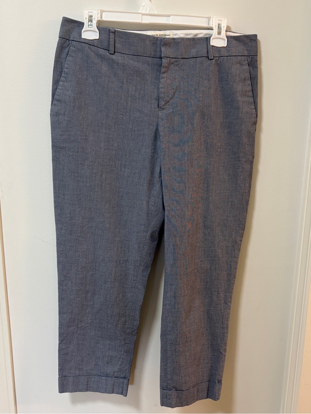Banana Republic The Martin Fit Pants Cropped Capri Size 10 Blue White Classic